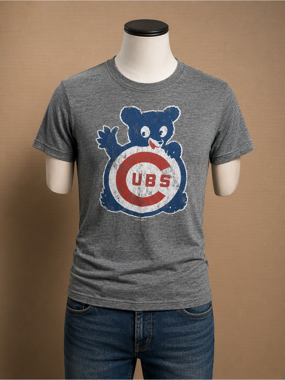 Chicago Cubs Graphic Tee - Gray with Blue & Red Logo